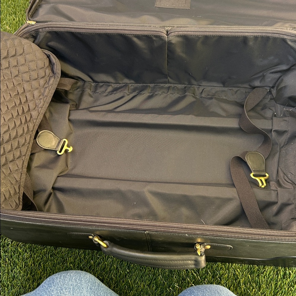 COACH 22" Charcoal Black Leather Rolling HERITAGE CHECK Suitcase Carry On VTG - Picture 15 of 16